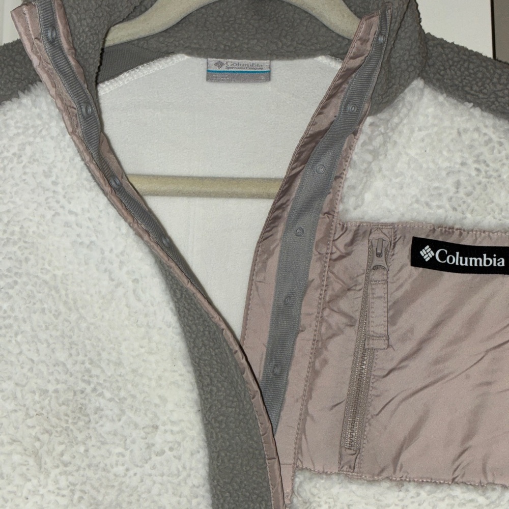 Columbia Women's Fleece Teddy Jacket - White and Gray Sz S - Picture 4 of 8